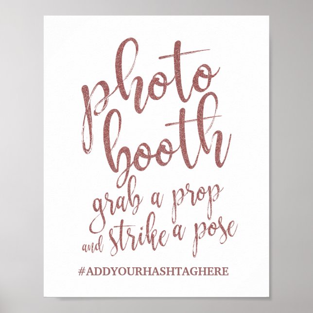Photo Booth Rose Gold Glitter 8x10 Wedding Sign (Front)