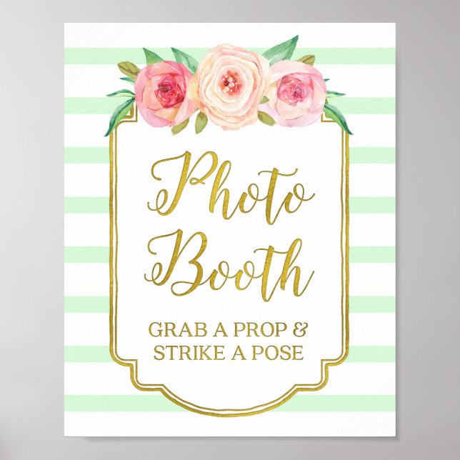 Photo Booth Sign Pink Gold Mint White Stripes (Front)