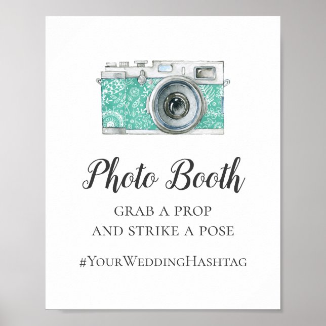 Photo booth simple wedding sign. Modern hashtag Poster (Front)