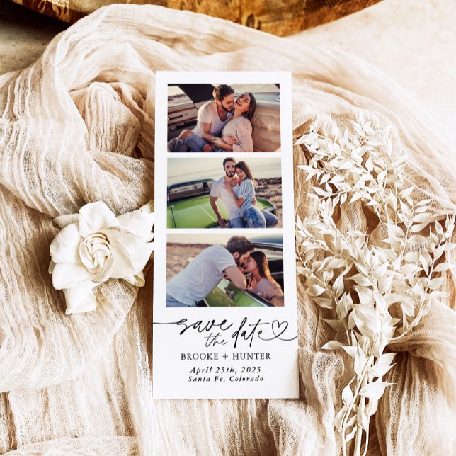 Photo Booth Strip Save The Date, Modern Minimalist Magnetic Invitation (Creator Uploaded)