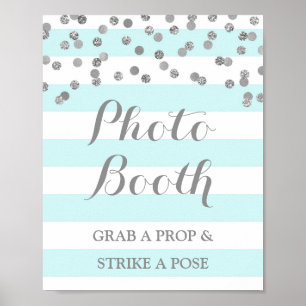 Photo Booth Wedding Sign Blue Silver Confetti