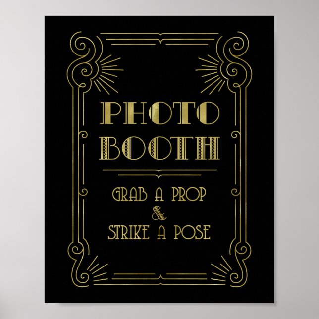 Photo Booth Wedding Sign Gold Black Art Deco (Front)