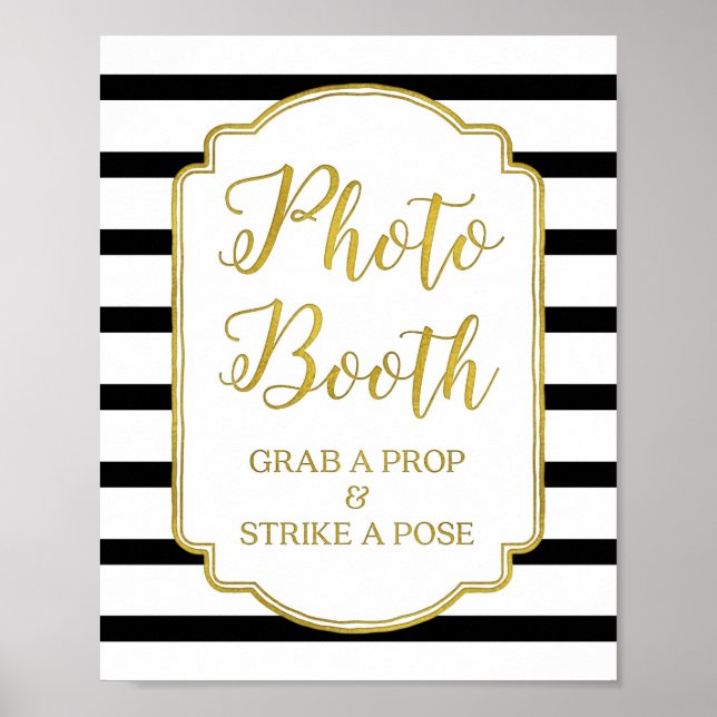 Photo Booth Wedding Sign Gold Black White Stripes (Front)