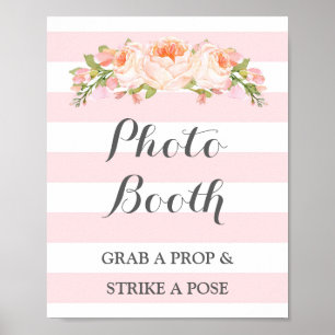 Photo Booth Wedding Sign Pink Flowers Stripes
