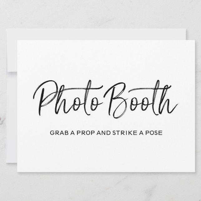 "Photo booth" Wedding Sign | Stylish Lettered Invitation (Front)