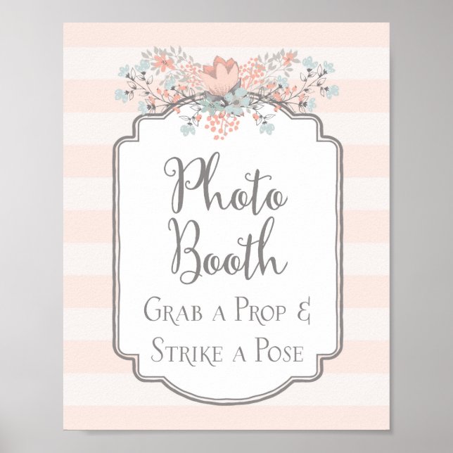 Photo Booth Wedding Sign Vintage Floral Stripes (Front)