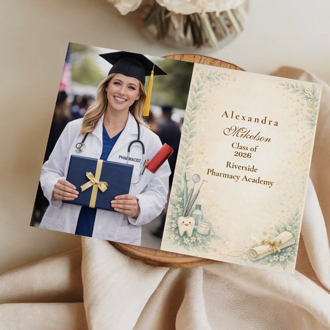 Photo Botanical White Coat Dentist Graduation Announcement (Creator Uploaded)