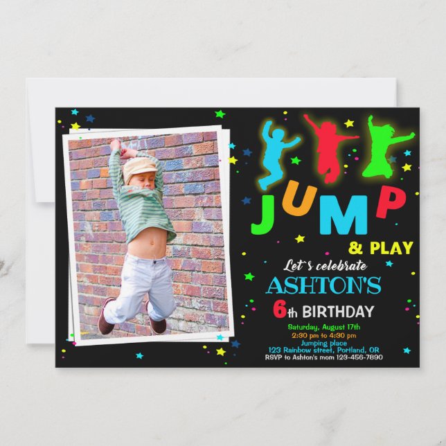Photo Bounce birthday invitation Jump park invite (Front)