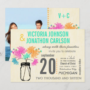 Photo Bouquet in a Mason Jar Wedding Invitations