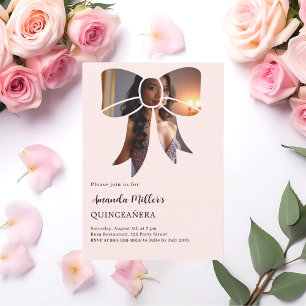 Photo bow cream elegant Quinceanera Invitation