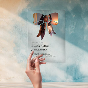 Photo bow elegant clear Quinceanera Acrylic Invitations