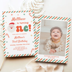 Photo Boy Christmas 1st Birthday Party Invitation