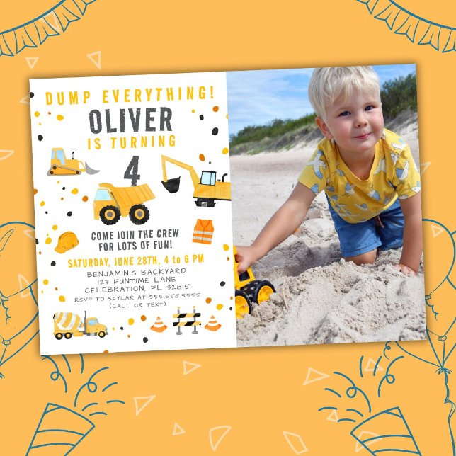 Photo Boy Dump Everything Construction Party Invitation (Creator Uploaded)