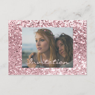 Photo Bridal Shower Rose Glitter Pink Graduation Invitation