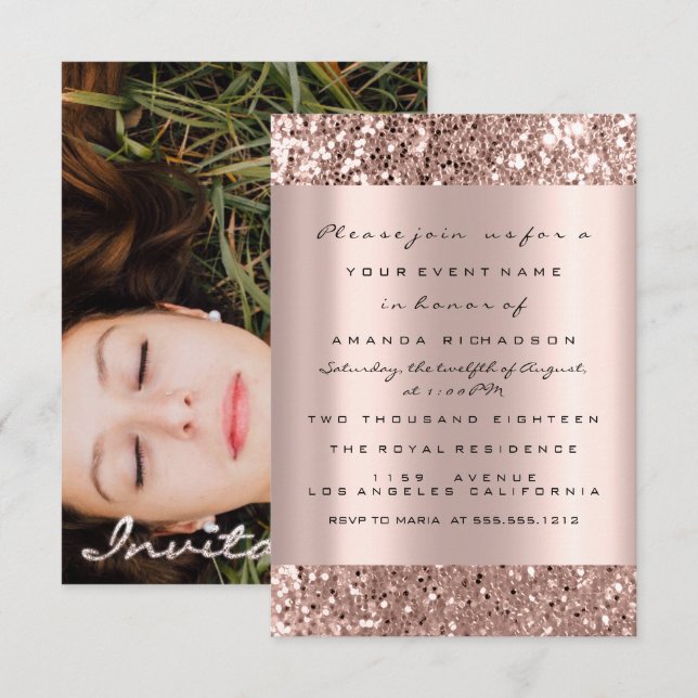 Photo Bridal Shower Rose Gold Drips Graduation Invitation (Front/Back)