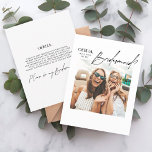 Photo Bridesmaid Proposal Card Template<br><div class="desc">'Will you be my bridesmaid?' cute modern square photo bridesmaid proposal card. All colours can be edited.</div>