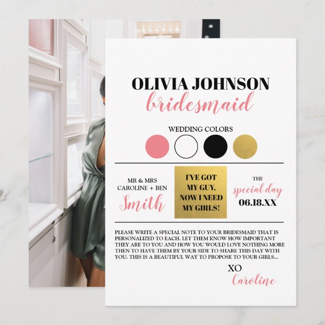 Photo Bridesmaid Proposal Colour Palette Card (Front/Back)