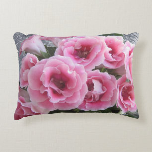 Photo. Bright bouquet of pink flowers. Decorative Cushion