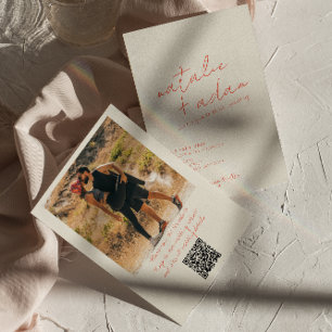 Photo Bright Orange Retro Fun Whimsical Wedding Invitation