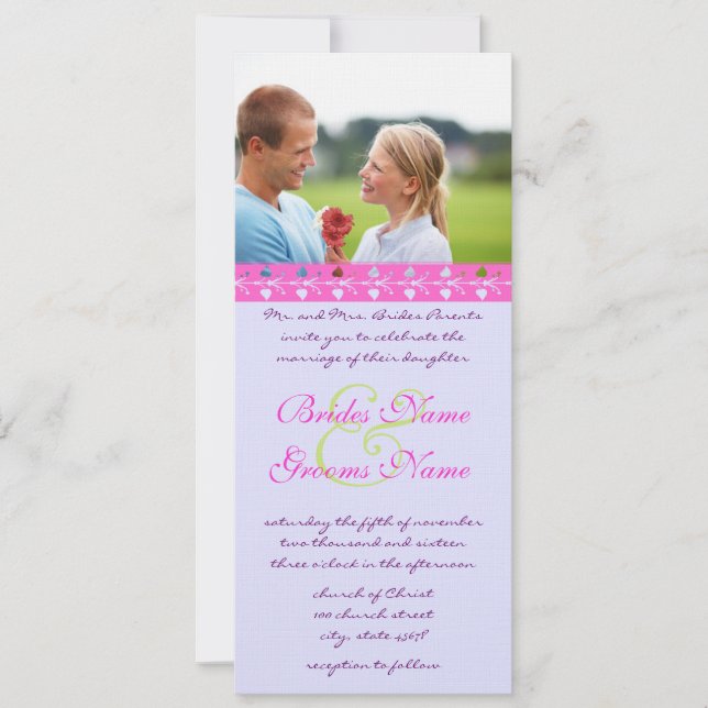 Photo Bright Pink and Lime Trim Wedding Invitation (Front)