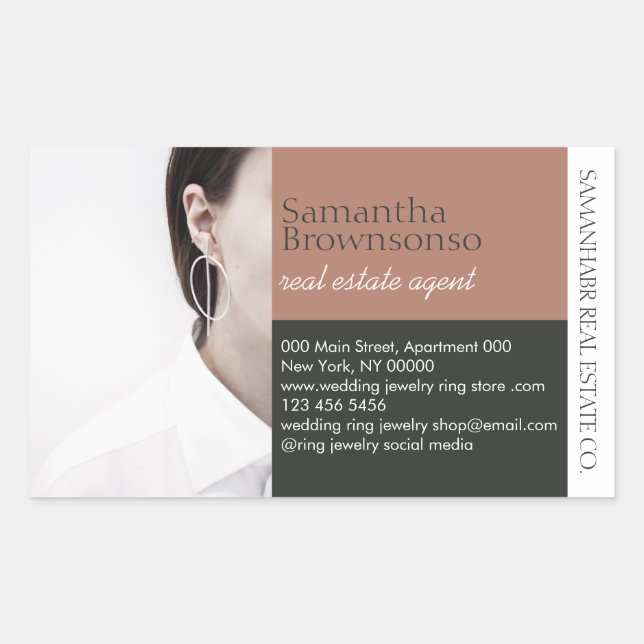 Photo Brown Elegant Minimal Rectangular Sticker (Front)