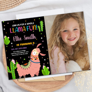 Photo Brown Llama Fun Llama Birthday Invitations