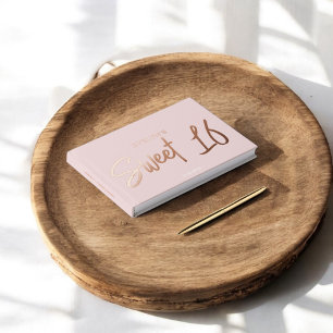 Photo Brush Script Elegant Blush Sweet 16 Guest Book