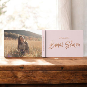Photo Brush Script Elegant Pink Bridal Shower Guest Book