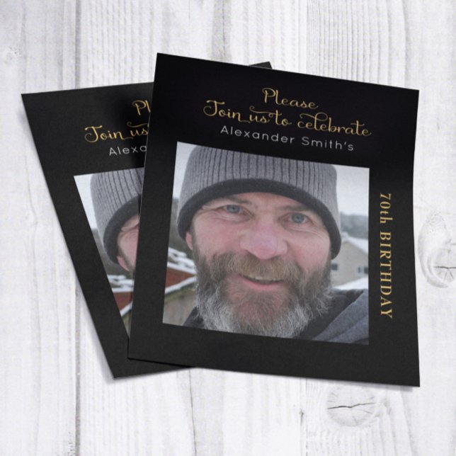 Photo Budget 70th Birthday Invitation Black Gold (Creator Uploaded)