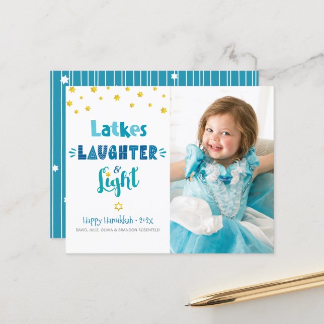 Photo Budget Hanukkah Latkes Laughter Light Card (Front/Back In Situ)