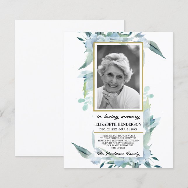 PHOTO Budget Sympathy In Loving Memory. (Front/Back)