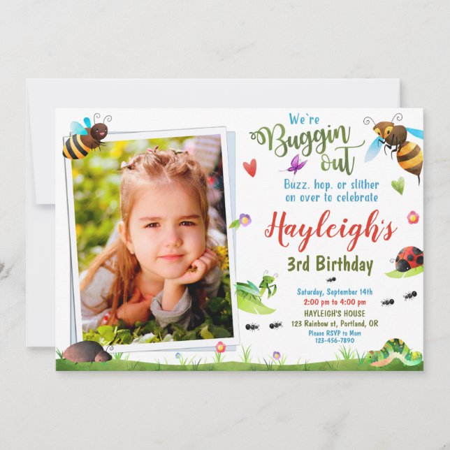Photo Bugs birthday invitation 1st First birthday (Front)