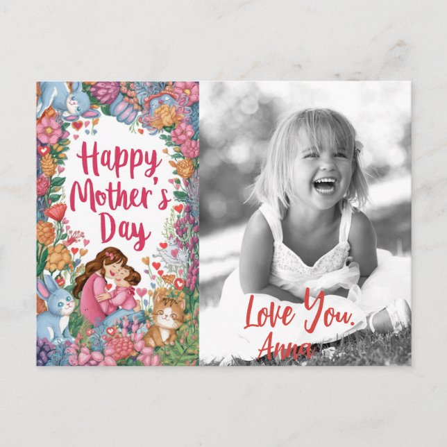 *~* Photo Bunny Whimsical Heart Mother's Day AP72 Holiday Postcard (Front)