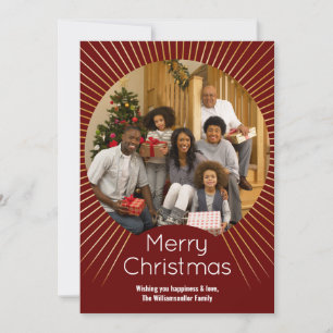 Photo Burgundy Gold Line Family Christmas Holiday Card
