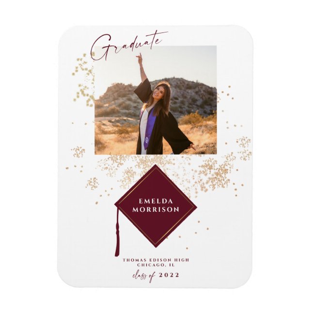 Photo Burgundy Graduation Party Announcement  Magnet (Vertical)