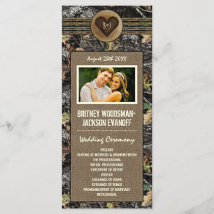 Photo Burlap + Carved Heart Camo Wedding  Programs Programme