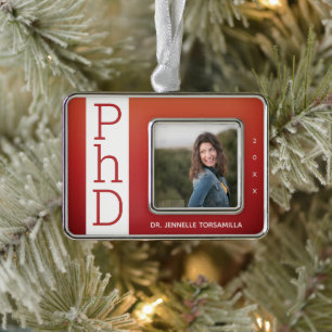 Photo Burnt Orange PhD Graduation Christmas Silver Plated Framed Ornament