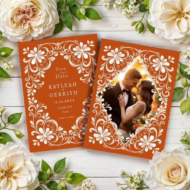 Photo Burnt Orange Shabby Chic Save The Date (Creator Uploaded)