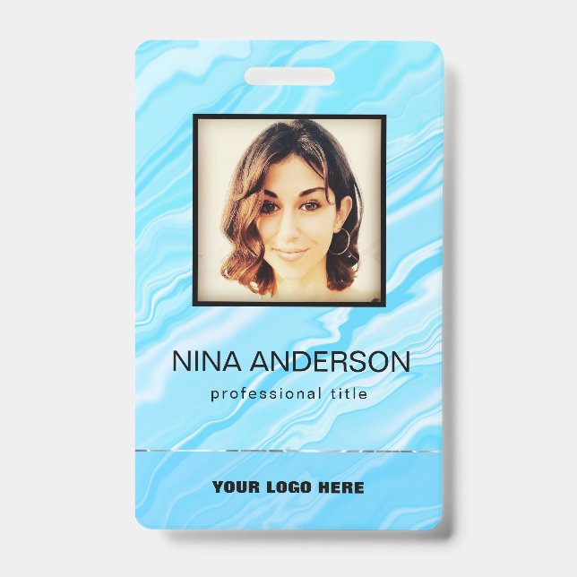 Photo Business Badge Blue Background  ID Badge (Front)