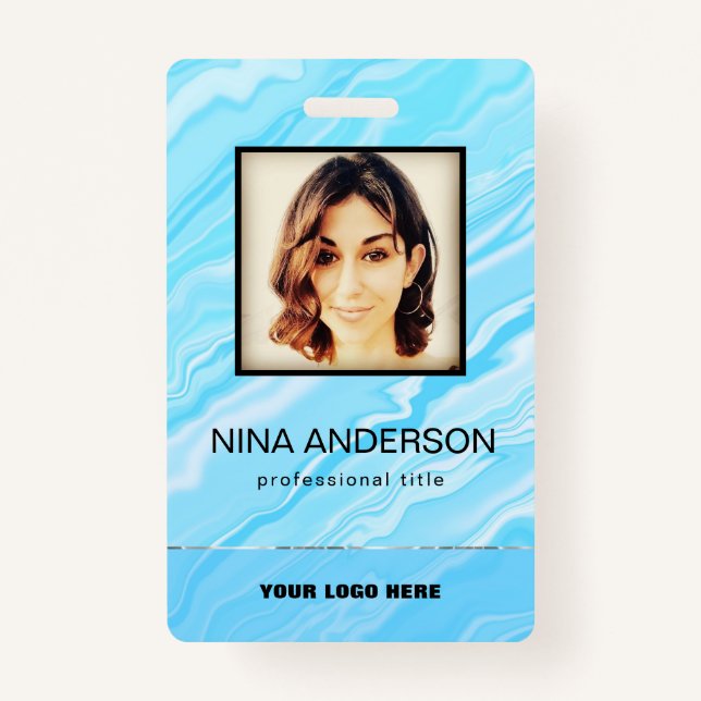 Photo Business Badge Blue Background  ID Badge (Front)
