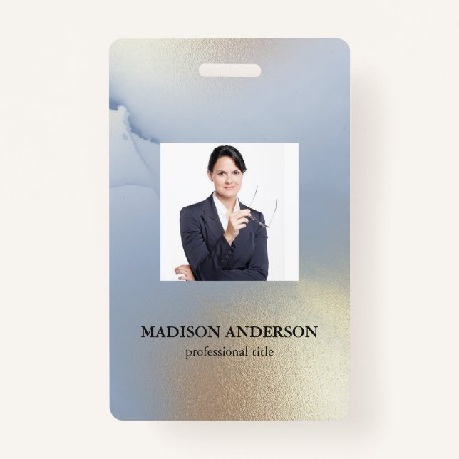 Photo Business Blue Gold Texture ID Badge (Front)