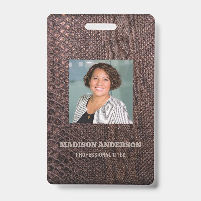 Photo Business Brown Snakeskin  ID Badge (Front)