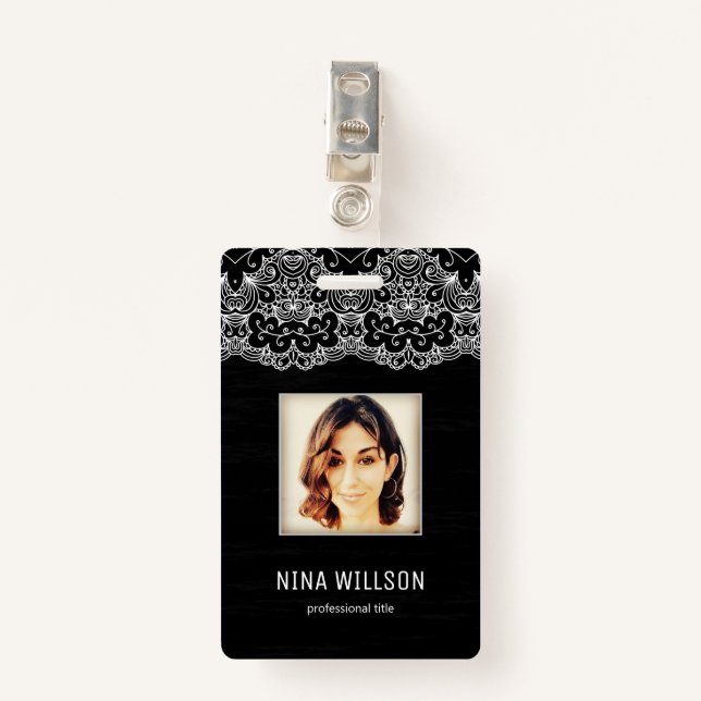 Photo Business ID And White Lace ID Badge (Front with Clip)