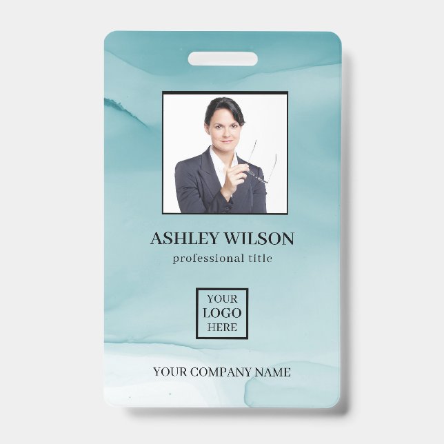 Photo Business ID On Blue Alcohol Ink Badge (Front)