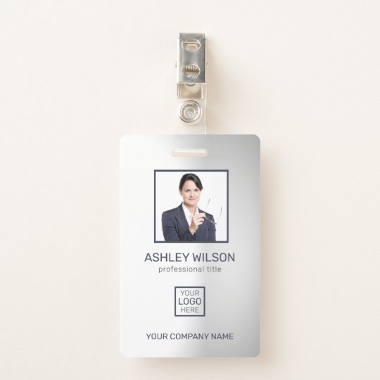 Photo Business ID On Gradient Grey ID Badge | Zazzle.co.uk