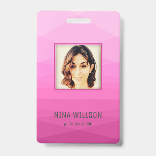 Photo Business ID On Pink Polygonal Badge