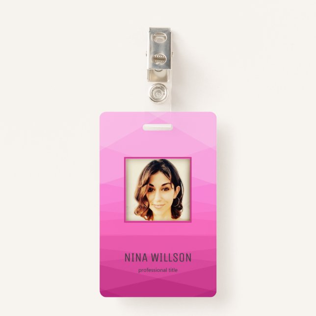 Photo Business ID On Pink Polygonal ID Badge (Front with Clip)