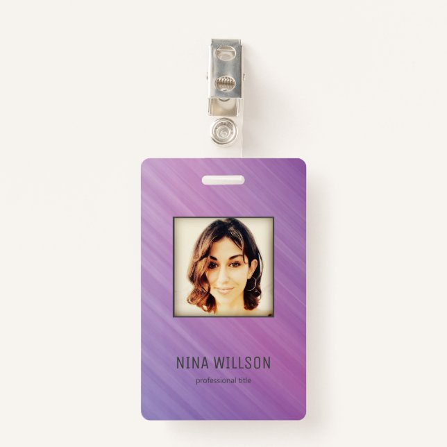 Photo Business ID on Stripes ID Badge (Front with Clip)