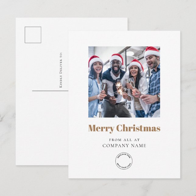 Photo Business Logo Gold Merry Christmas  Holiday Postcard (Front/Back)