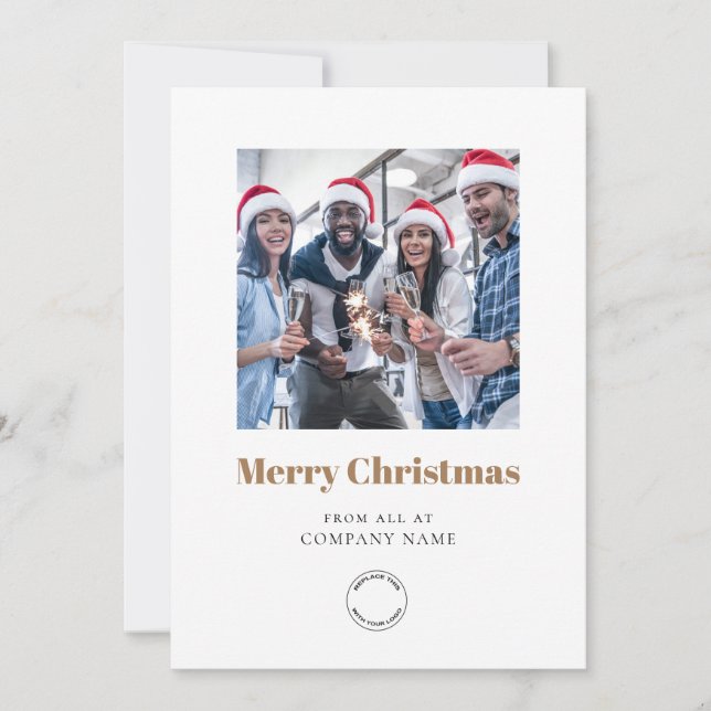 Photo Calendar 2024 Company Logo QR Gold Christmas Holiday Card (Front)